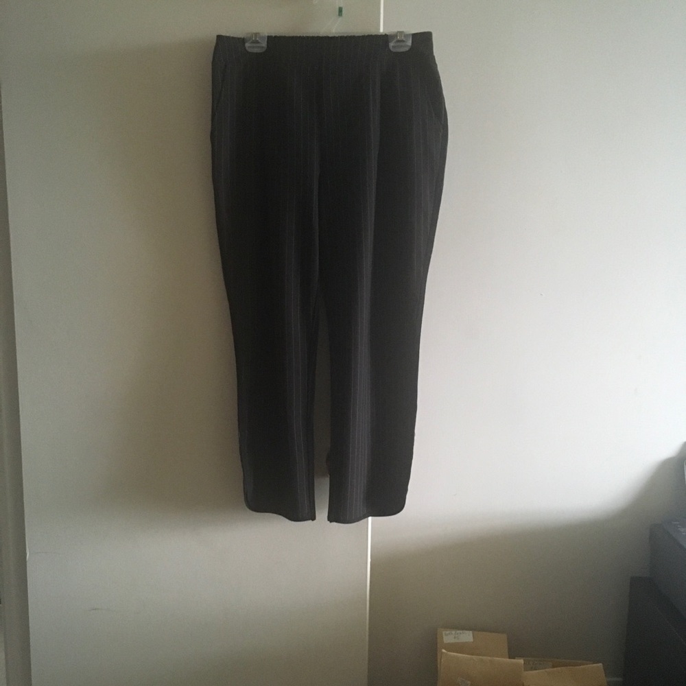 Tailored Black and White Striped Straight Leg Pants